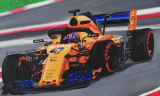 Formula 1 racecar painting in acrylic on canvasboard - gift for my stepson