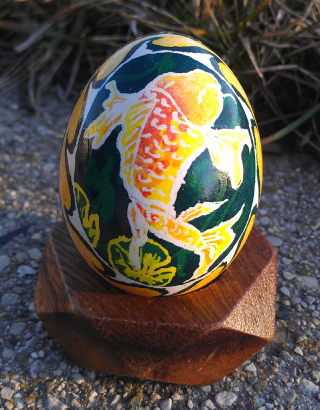 Ukranian egg decorated with koi fish